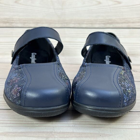Cosyfeet Laura Shoes Women 9 Navy Blue Floral Mary Jane Extra Roomy Comfort Flat - Picture 3 of 16